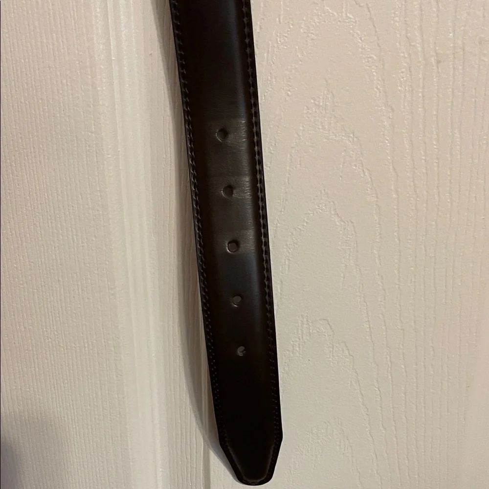 Dark Brown Leather Belt with Silver Buckle Size 46